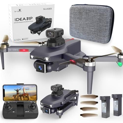 Dron con Cámara IDEA31P, Dron Profesional con Motor sin Cepillo 360º Función de Barrera Infrarroja Posicionamiento de Flujo Óptico WiFi RC Quadcopter de 5Ghz Adecuado para Principiantes con 2 Baterías